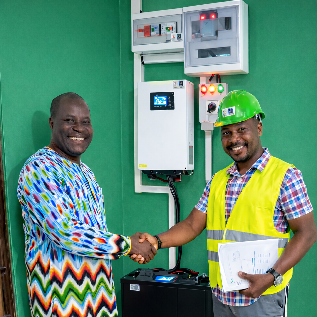 Dipl.-Ing. Jean-François Manga Ekobena bei einer Solar-Installation mit EKOSIX Technik